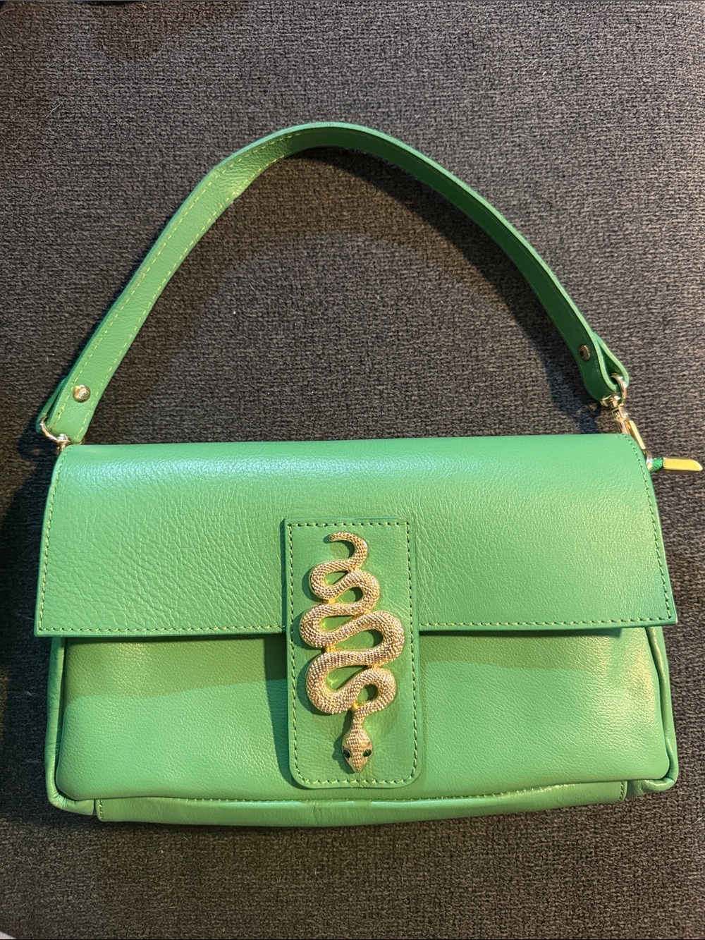 House of Harlow 1960 Green Shoulder Bag with Gold Snake Accent